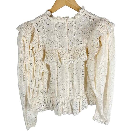 DÔEN Floryn Lace Trim Ruffle Long Sleeve Antique Walnut Small - Picture 2 of 13